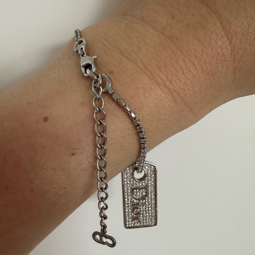 Vintage Christian Dior rhinestones dog tag bracelet